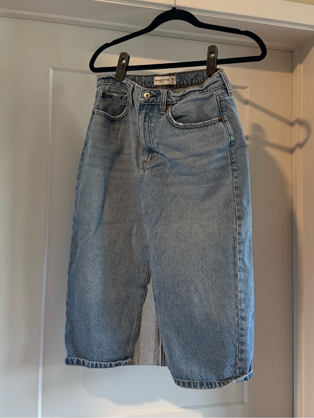 Abercrombie & Fitch Light Blue Denim Midi Skirt